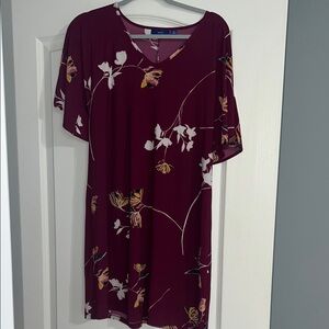 Floral V-Neck Burgundy dress